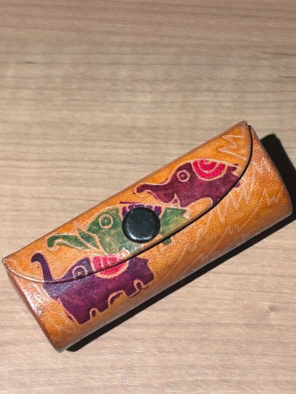 Vintage leather elephant lipstick case